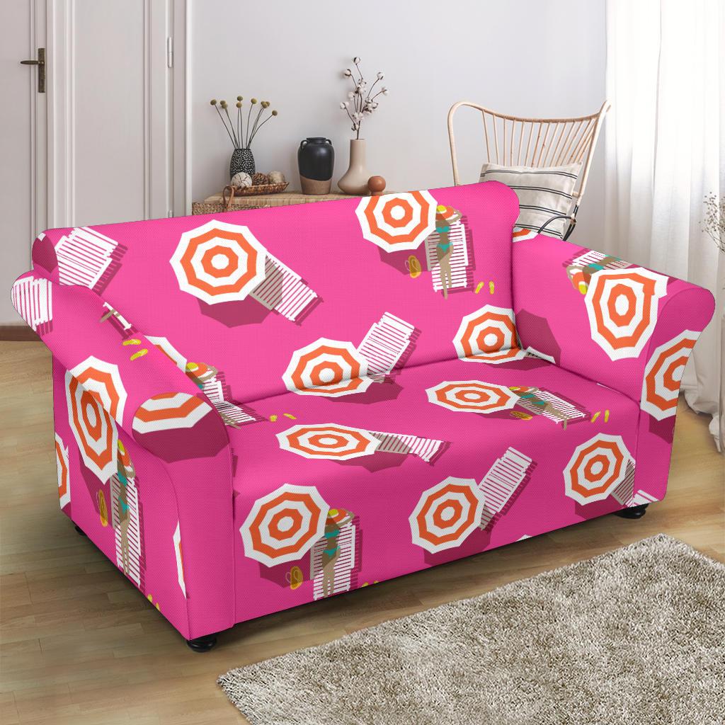 Beach Top View Umbrella Theme Loveseat Slipcover-JTAMIGO.COM