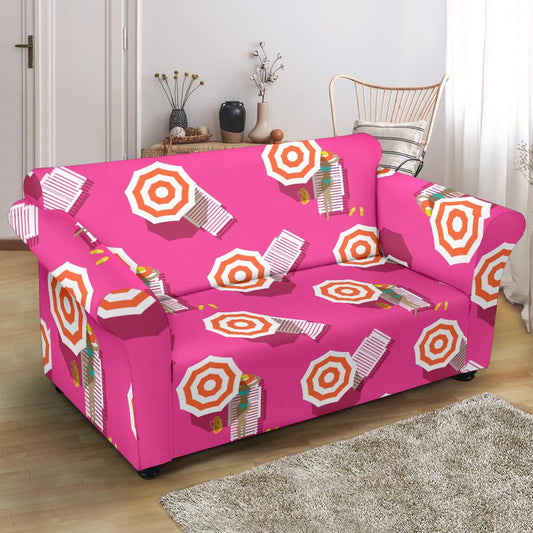 Beach Top View Umbrella Theme Loveseat Slipcover-JTAMIGO.COM