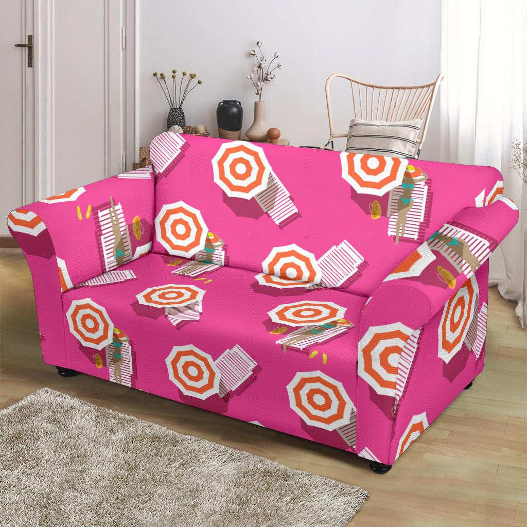 Beach Top View Umbrella Theme Loveseat Slipcover-JTAMIGO.COM