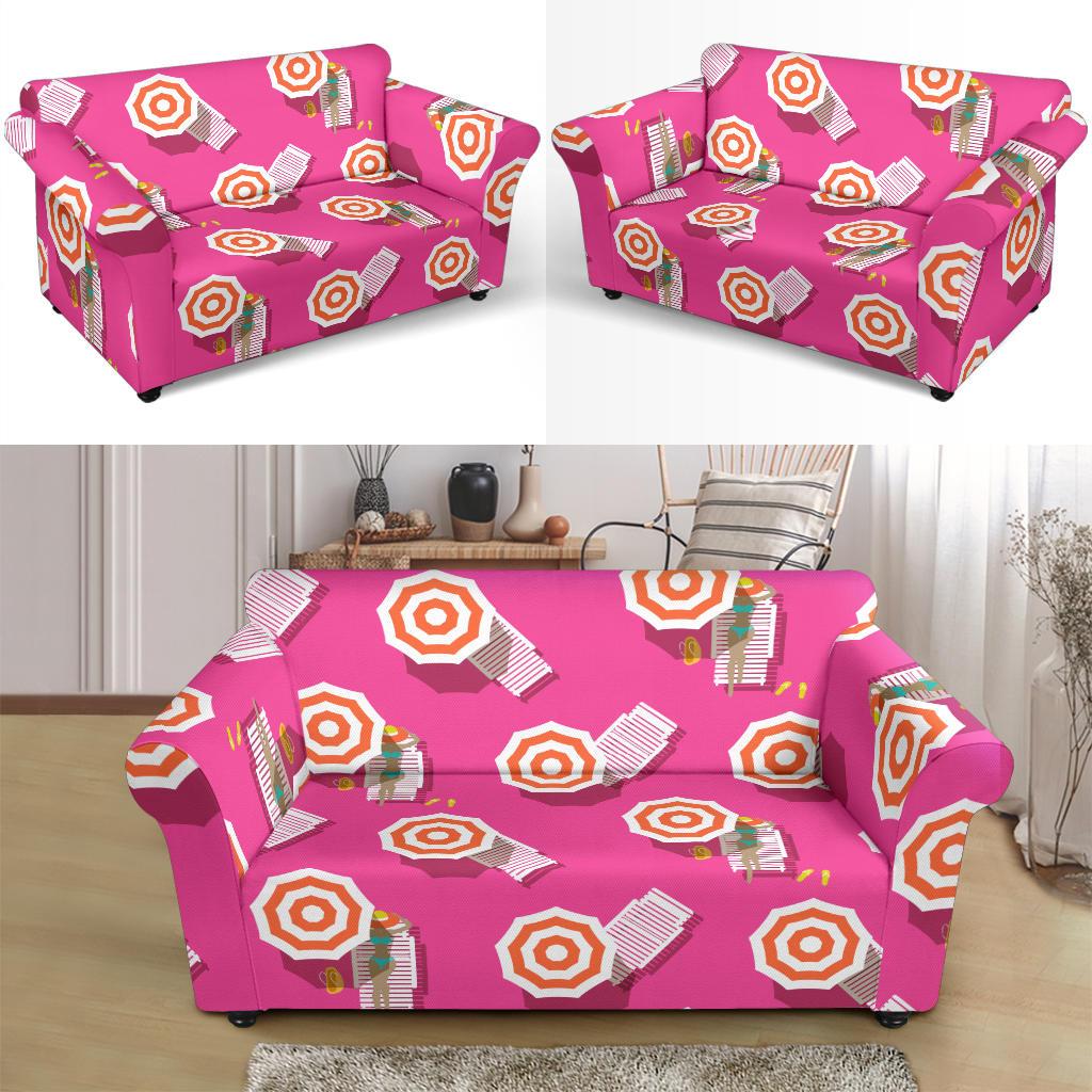 Beach Top View Umbrella Theme Loveseat Slipcover-JTAMIGO.COM