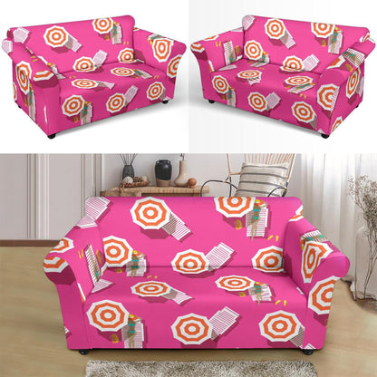 Beach Top View Umbrella Theme Loveseat Slipcover-JTAMIGO.COM