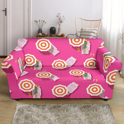 Beach Top View Umbrella Theme Loveseat Slipcover-JTAMIGO.COM