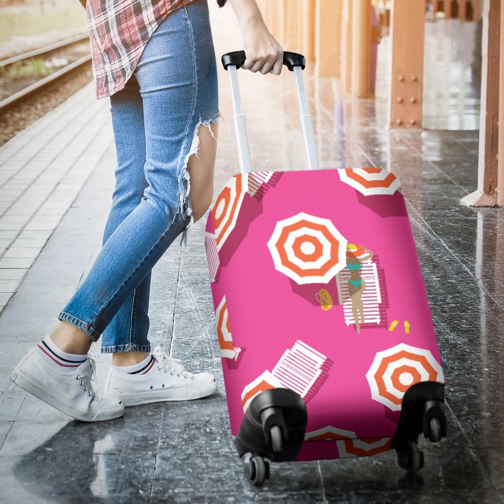 Beach Top View Umbrella Theme Luggage Cover Protector