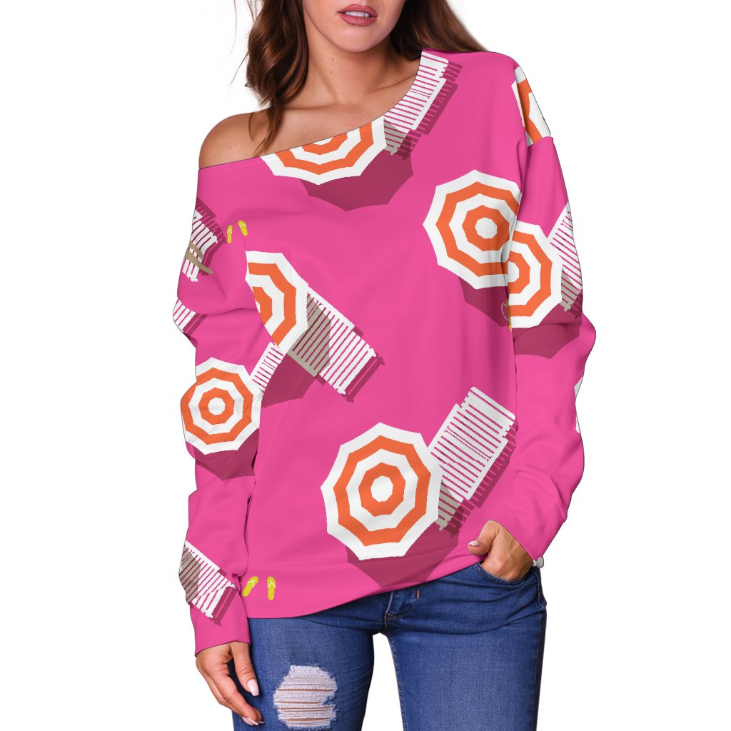 Beach Top View Umbrella Theme Off Shoulder Sweatshirt