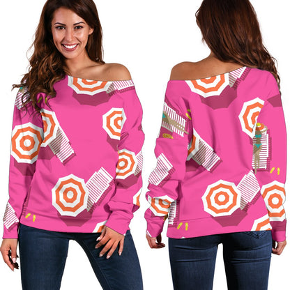 Beach Top View Umbrella Theme Off Shoulder Sweatshirt