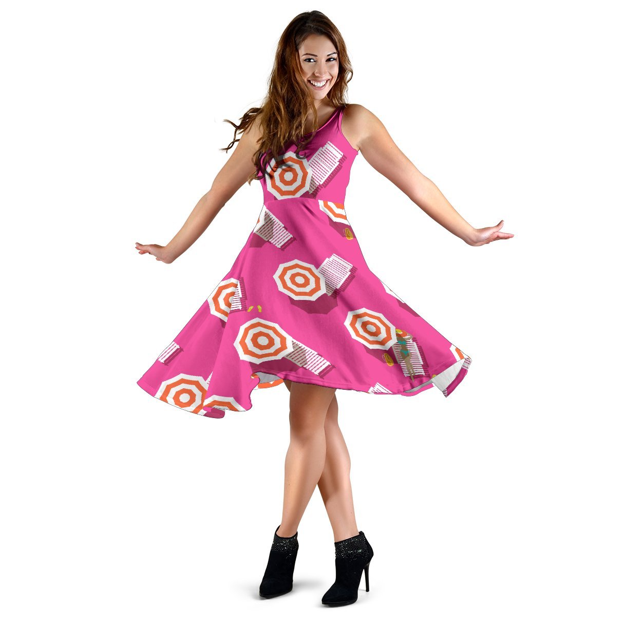 Beach Top View Umbrella Theme Sleeveless Dress