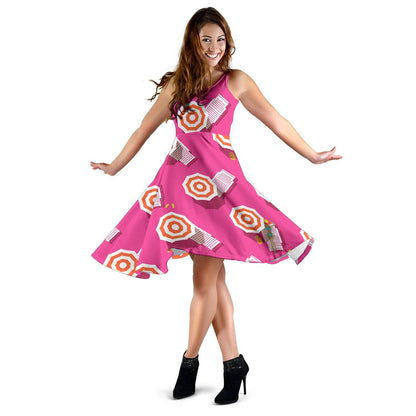 Beach Top View Umbrella Theme Sleeveless Dress