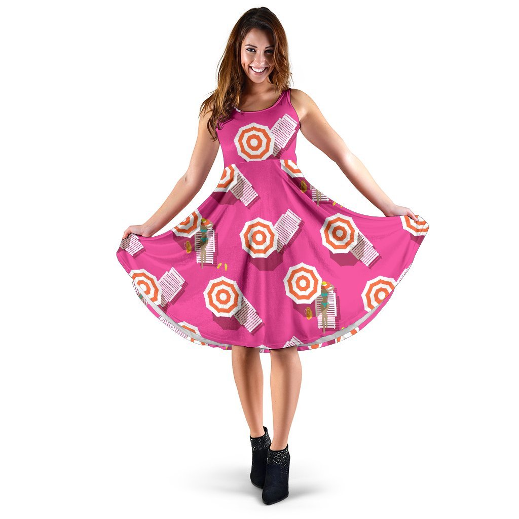 Beach Top View Umbrella Theme Sleeveless Dress