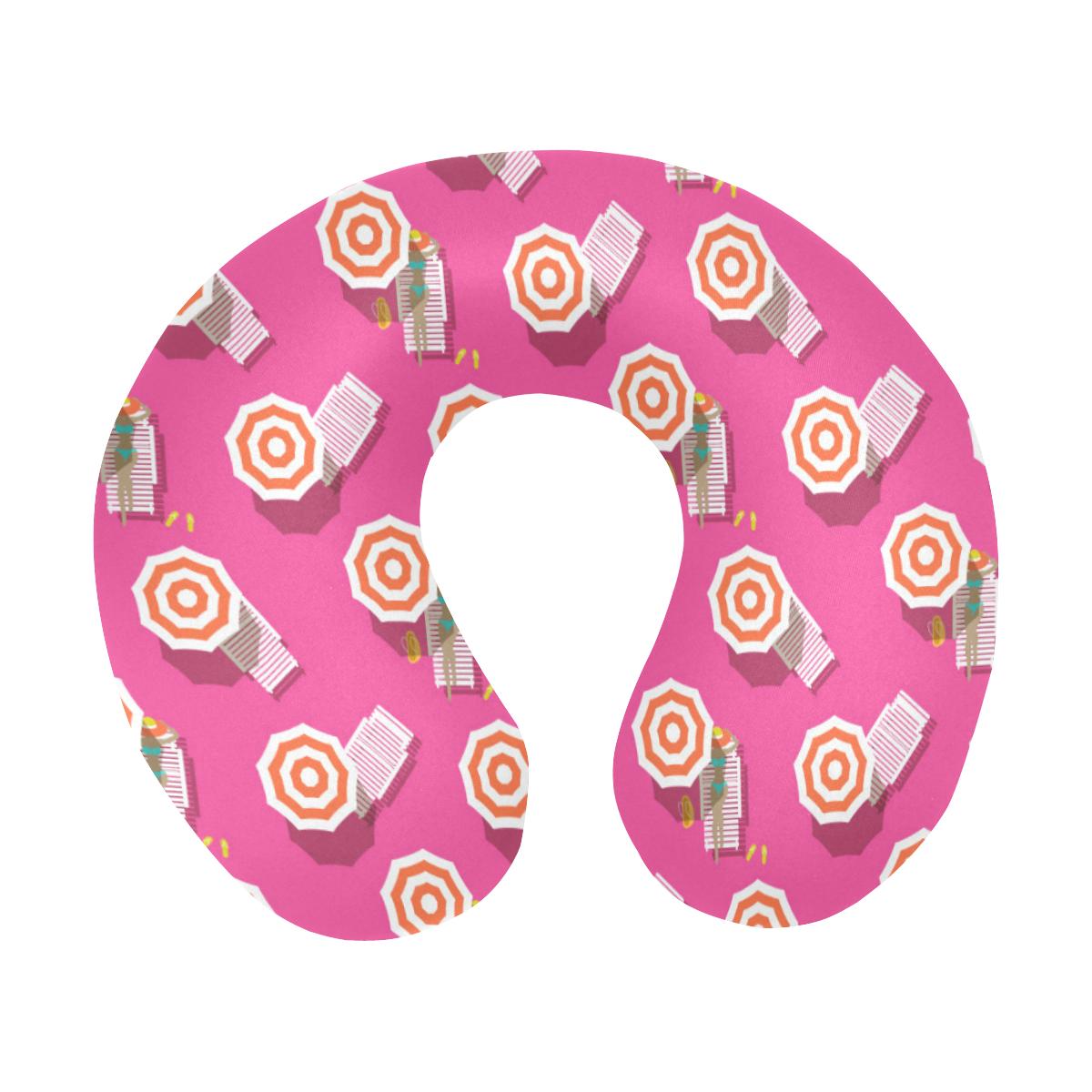 Beach Top View Umbrella Theme U-Shaped Travel Neck Pillow-JTAMIGO.COM