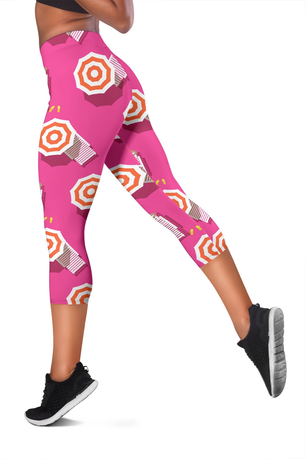 Beach Top View Umbrella Theme Women Capris