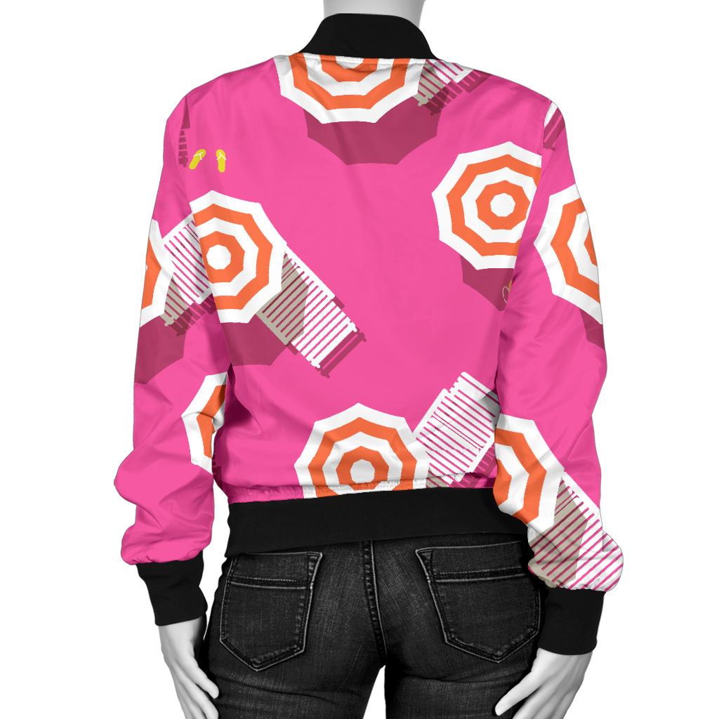 Beach Top View Umbrella Theme Women Casual Bomber Jacket