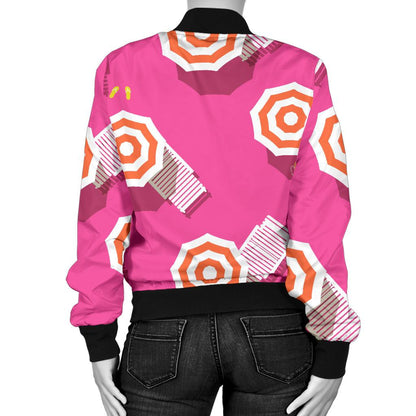 Beach Top View Umbrella Theme Women Casual Bomber Jacket