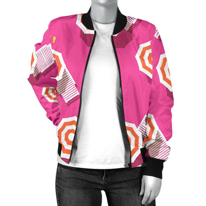 Beach Top View Umbrella Theme Women Casual Bomber Jacket
