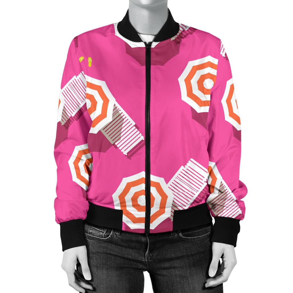 Beach Top View Umbrella Theme Women Casual Bomber Jacket