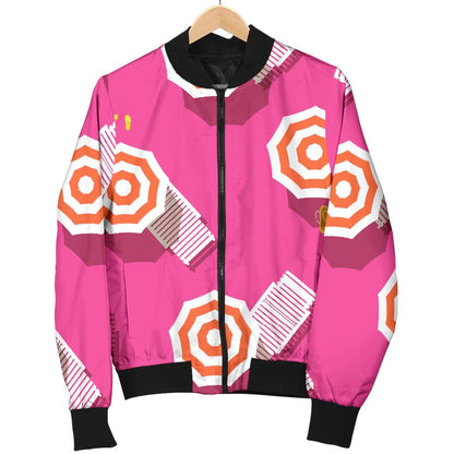 Beach Top View Umbrella Theme Women Casual Bomber Jacket