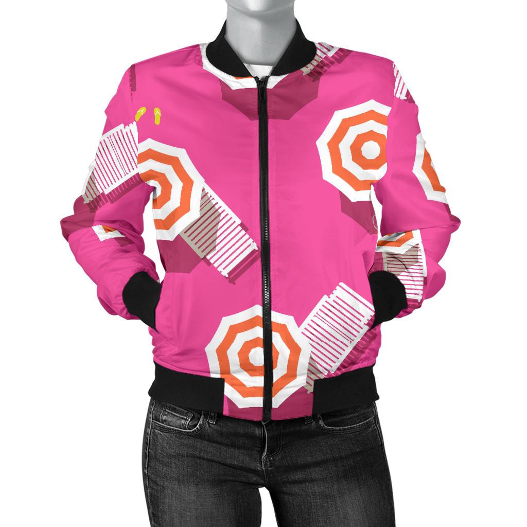 Beach Top View Umbrella Theme Women Casual Bomber Jacket