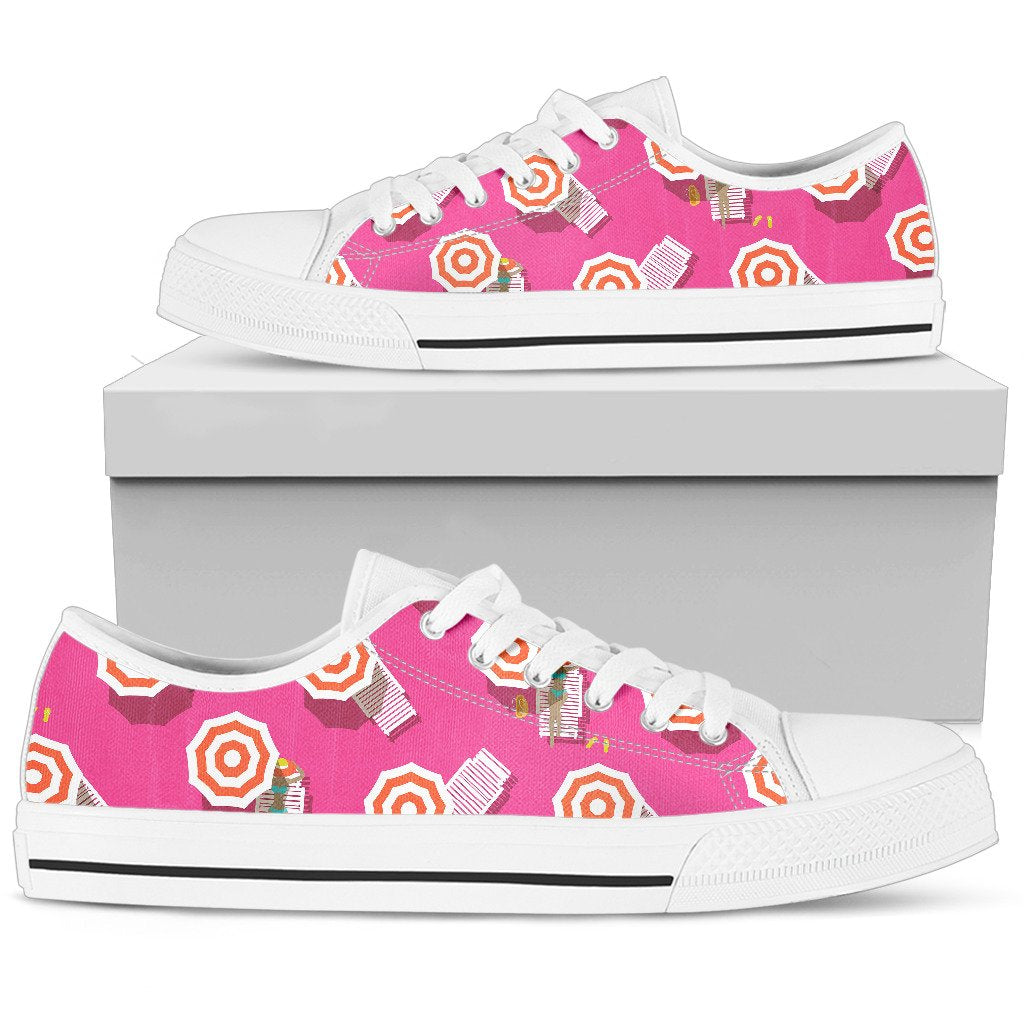 Beach Top View Umbrella Theme Women Low Top Shoes