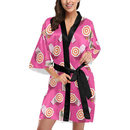Beach Top View Umbrella Theme Women Short Kimono Robe