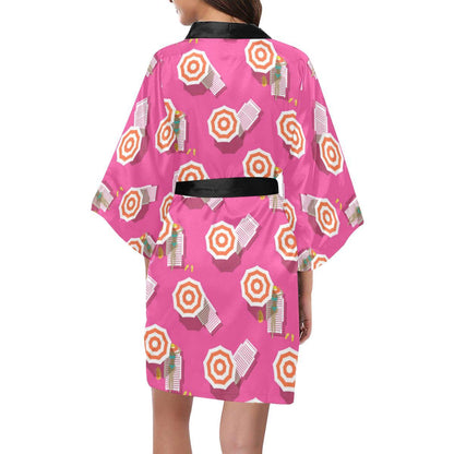 Beach Top View Umbrella Theme Women Short Kimono Robe