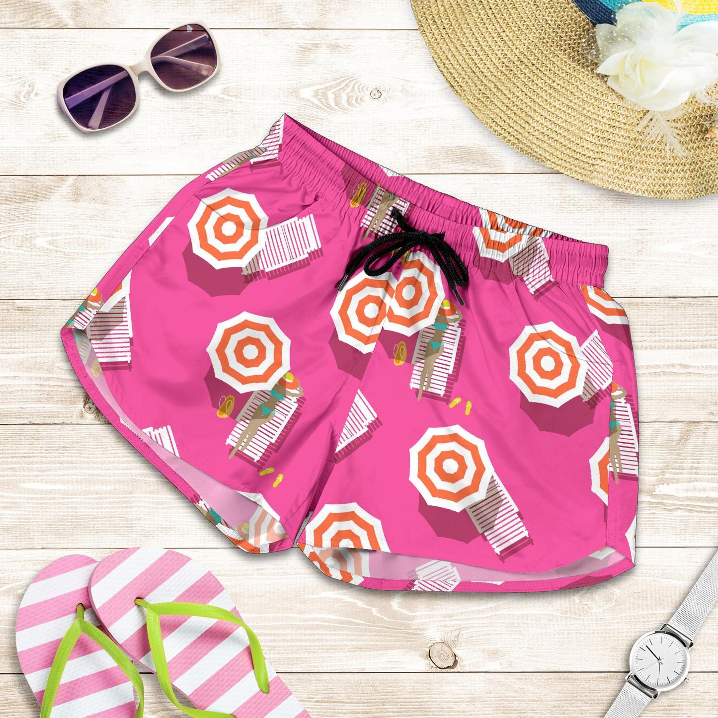 Beach Top View Umbrella Theme Women Shorts-JTAMIGO.COM