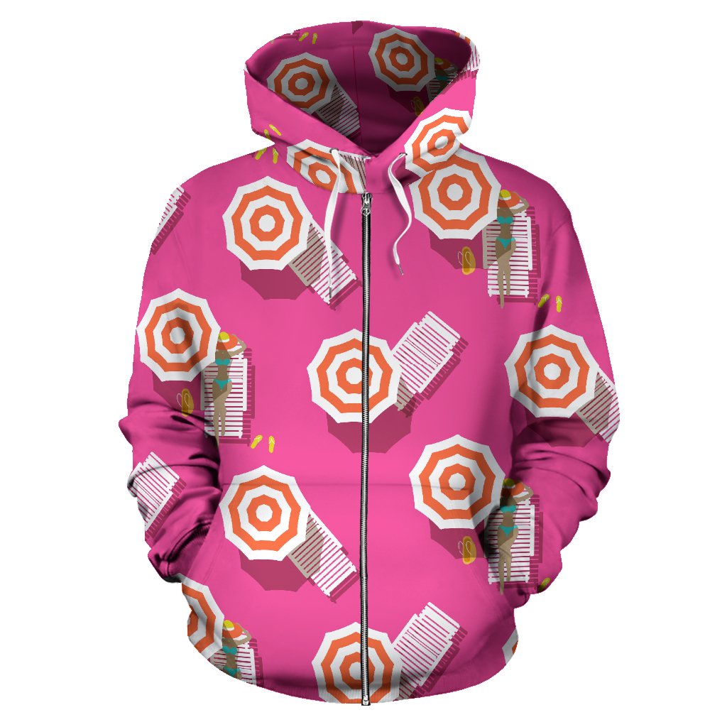 Beach Top View Umbrella Theme Zip Up Hoodie