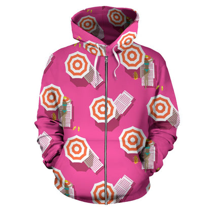 Beach Top View Umbrella Theme Zip Up Hoodie