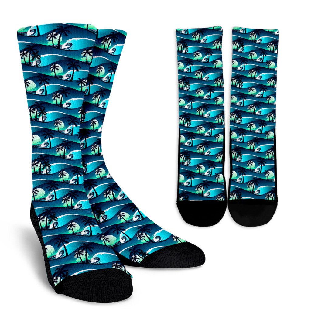 Beach Wave Design Print Crew Socks