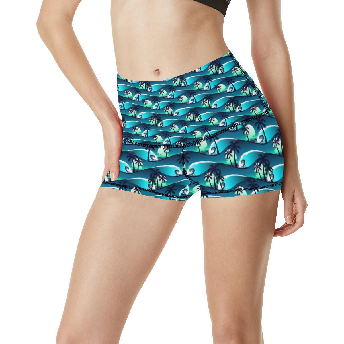 Beach Wave Design Print High Waisted Spandex Shorts-JTAMIGO.COM