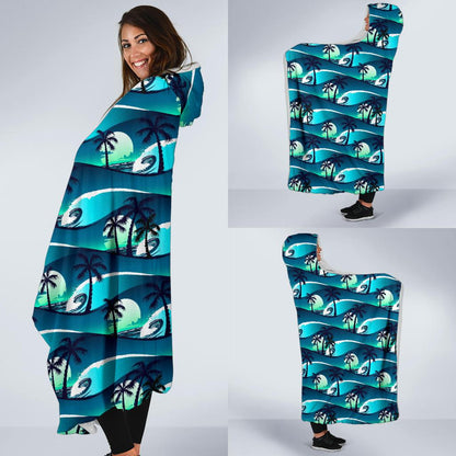 Beach Wave Design Print Hooded Blanket-JTAMIGO.COM