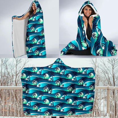 Beach Wave Design Print Hooded Blanket-JTAMIGO.COM