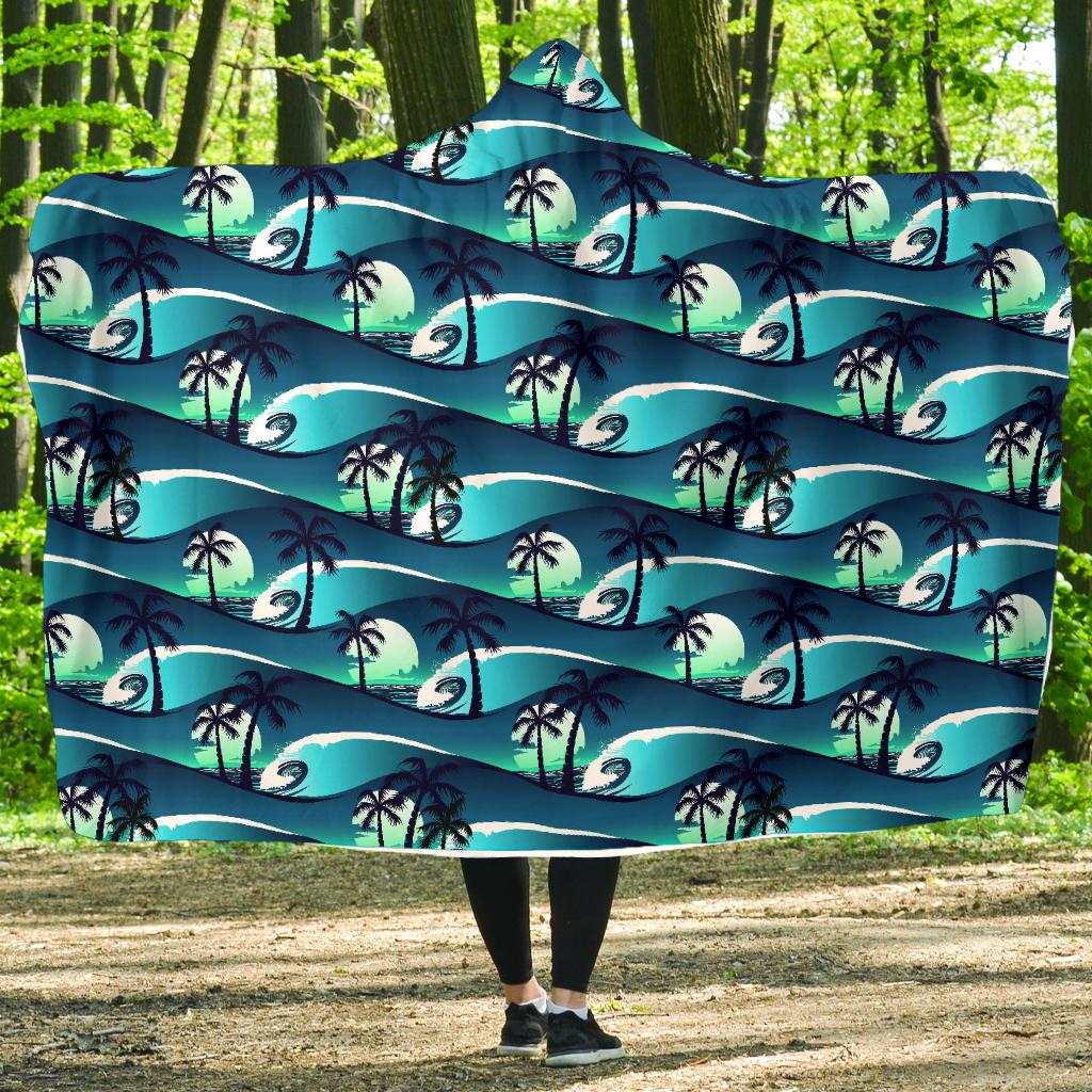 Beach Wave Design Print Hooded Blanket-JTAMIGO.COM