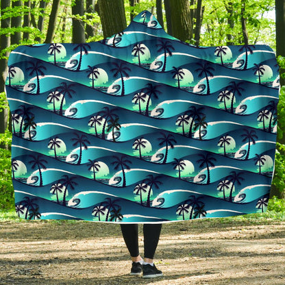 Beach Wave Design Print Hooded Blanket-JTAMIGO.COM