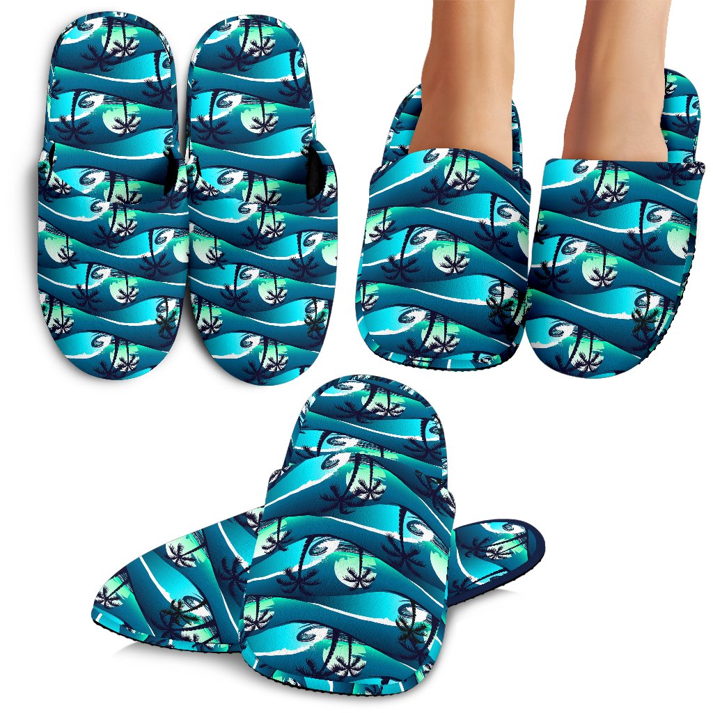 Beach Wave Design Print House Slippers
