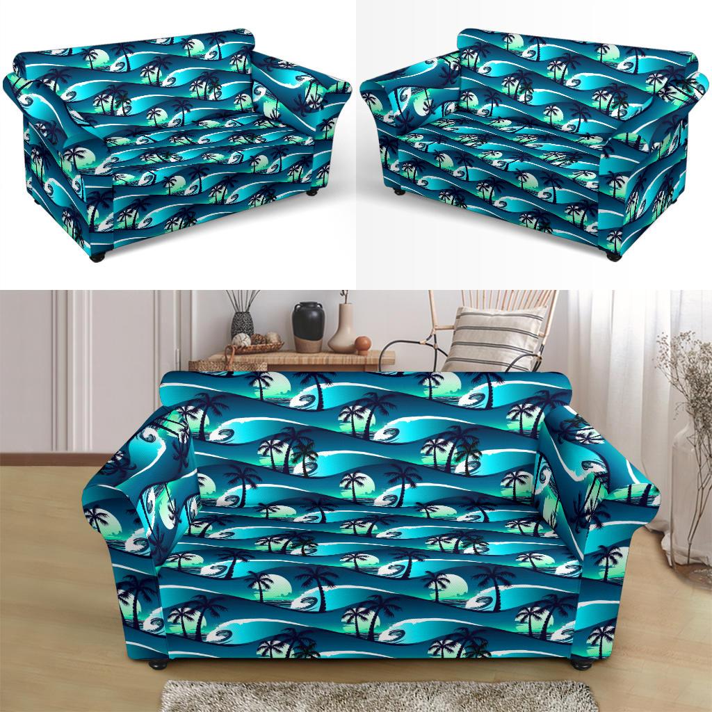 Beach Wave Design Print Loveseat Slipcover-JTAMIGO.COM