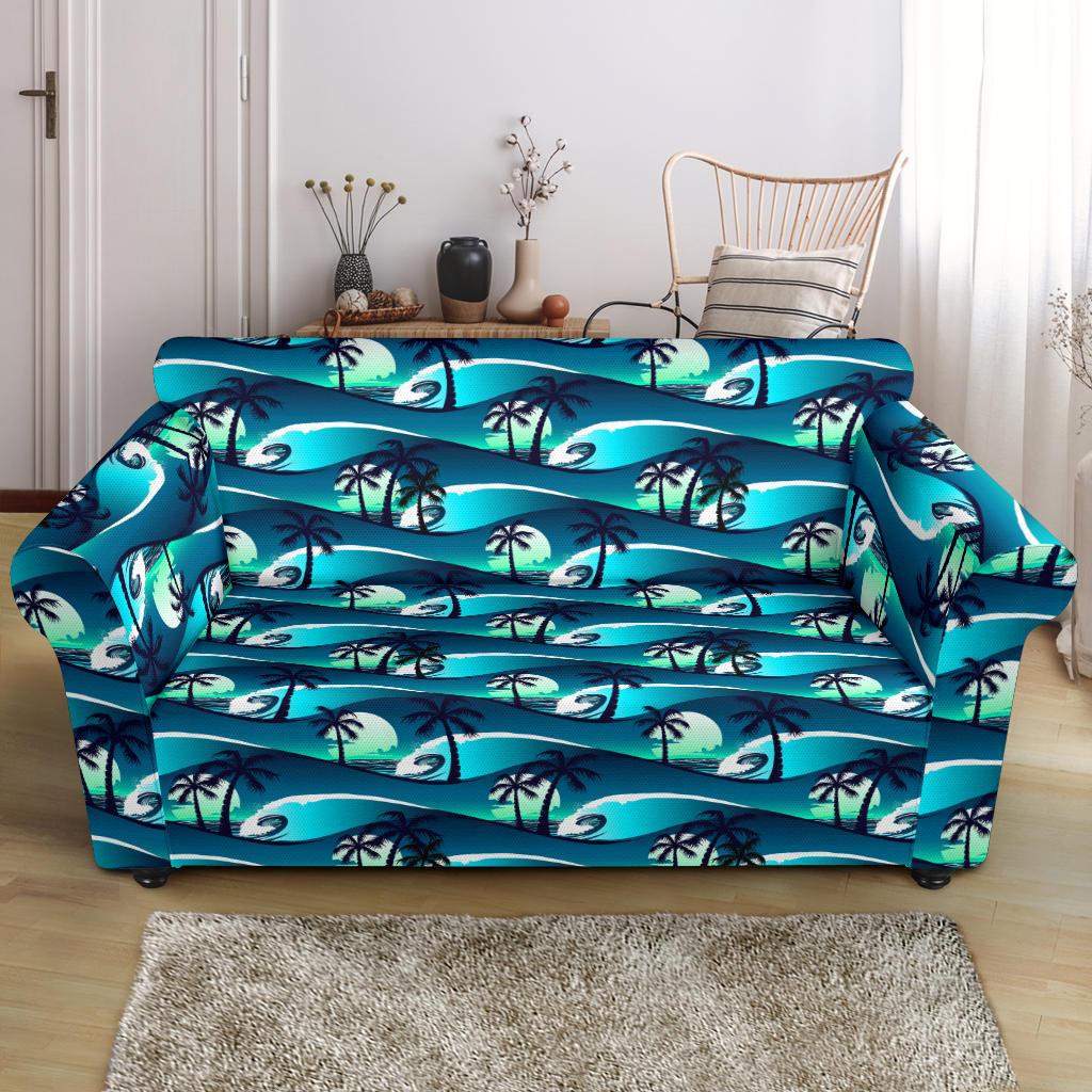 Beach Wave Design Print Loveseat Slipcover-JTAMIGO.COM