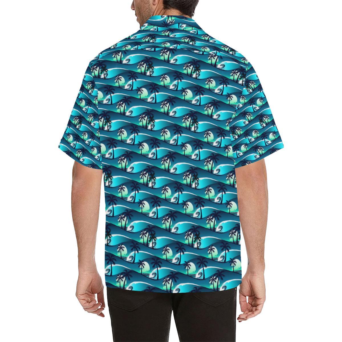 Beach Wave Design Print Men Aloha Hawaiian Shirt