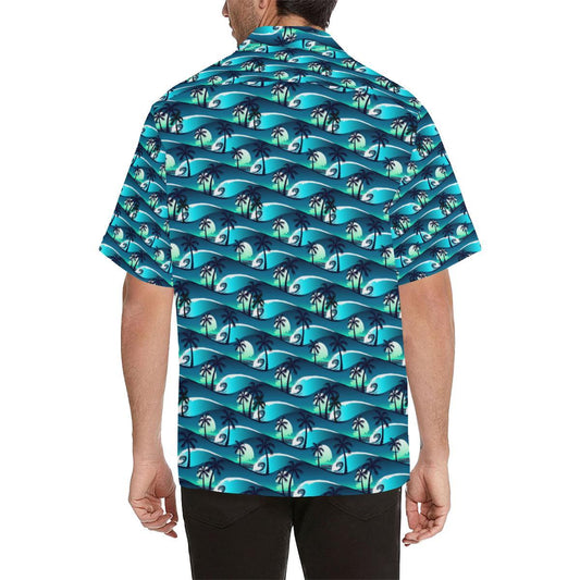Beach Wave Design Print Men Aloha Hawaiian Shirt