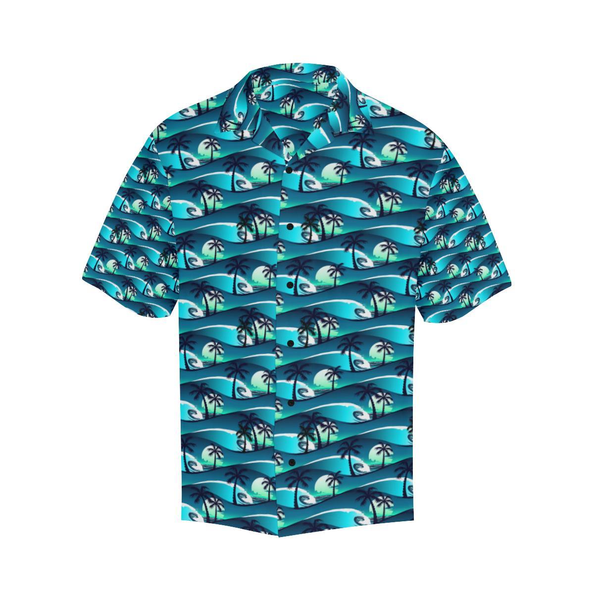Beach Wave Design Print Men Aloha Hawaiian Shirt