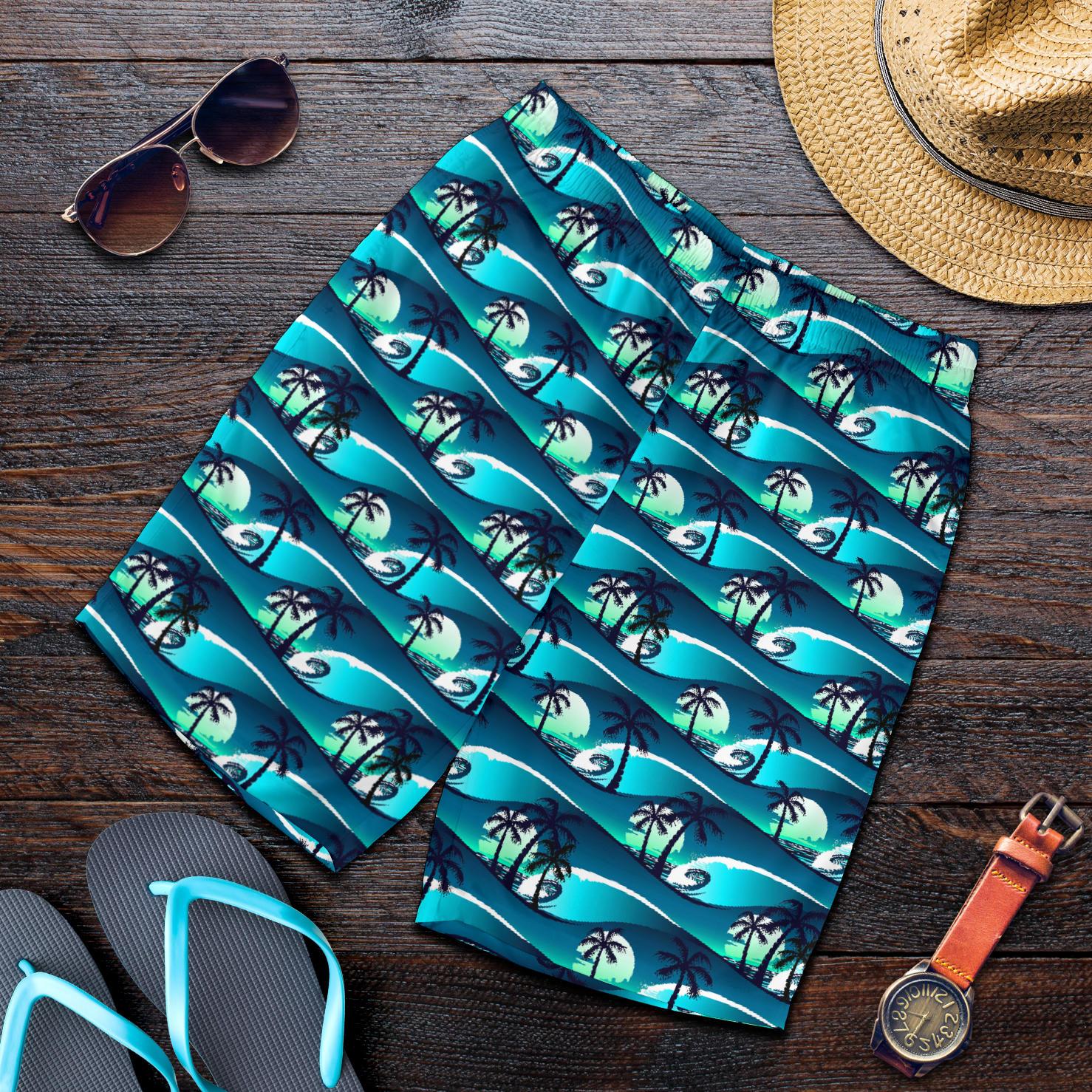 Beach Wave Design Print Mens Shorts-JTAMIGO.COM