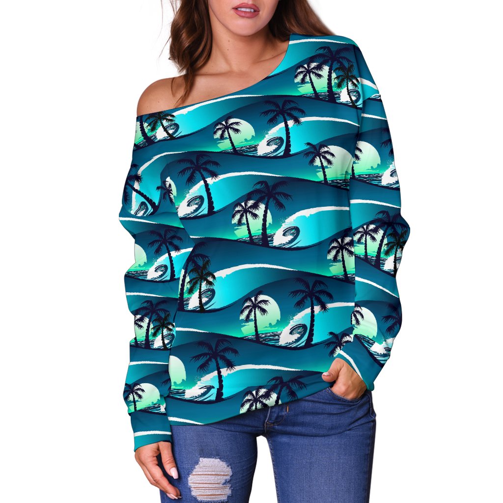 Beach Wave Design Print Off Shoulder Sweatshirt