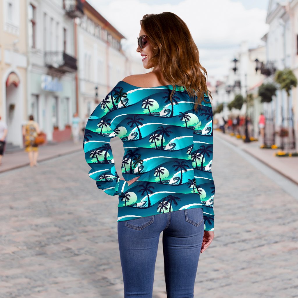 Beach Wave Design Print Off Shoulder Sweatshirt