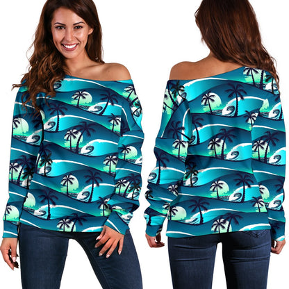 Beach Wave Design Print Off Shoulder Sweatshirt