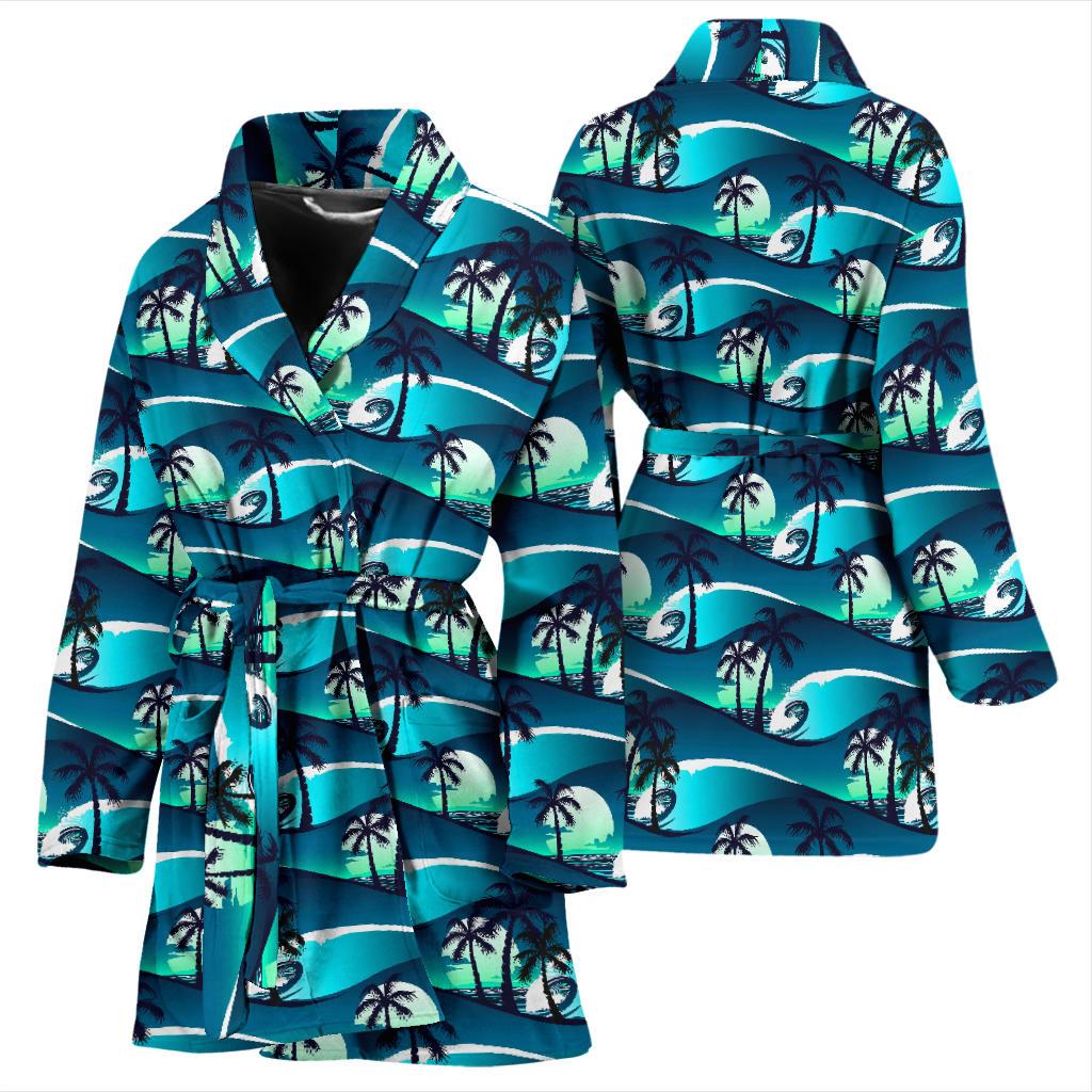 Beach Wave Design Print Women Bath Robe-JTAMIGO.COM