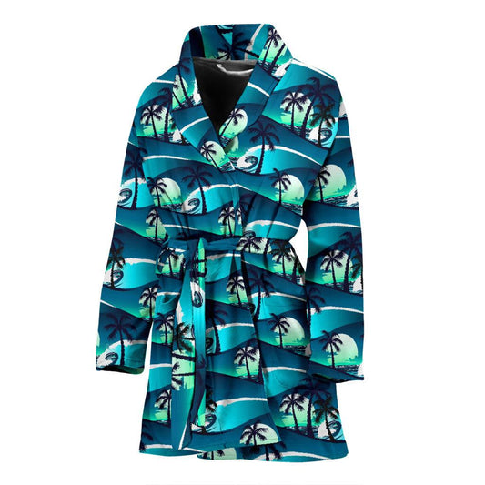 Beach Wave Design Print Women Bath Robe-JTAMIGO.COM