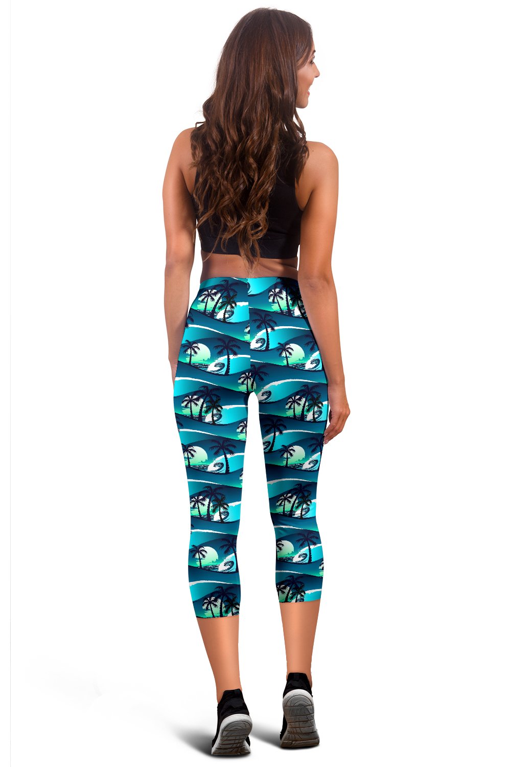Beach Wave Design Print Women Capris