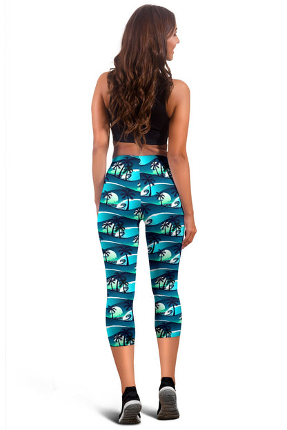 Beach Wave Design Print Women Capris