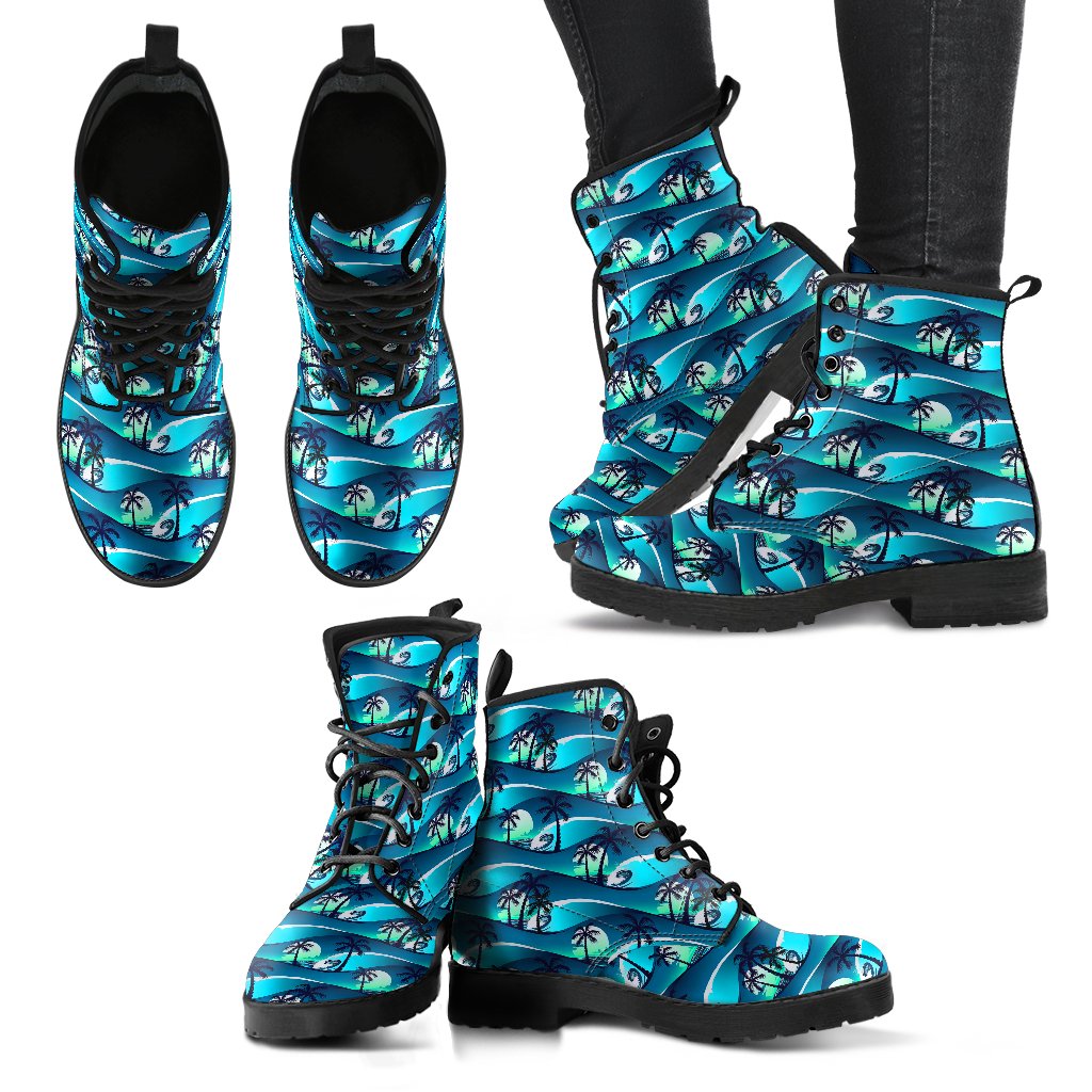 Beach Wave Design Print Women Leather Boots-JTAMIGO.COM