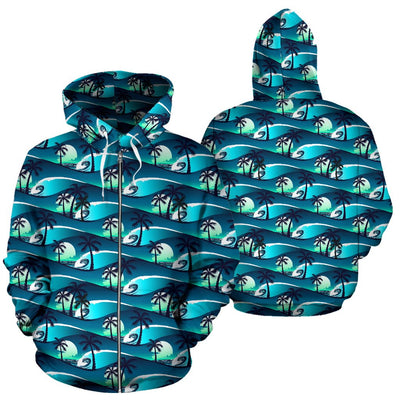 Beach Wave Design Print Zip Up Hoodie