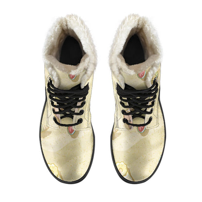 Beach with Seashell Theme Faux Fur Leather Boots-JTAMIGO.COM