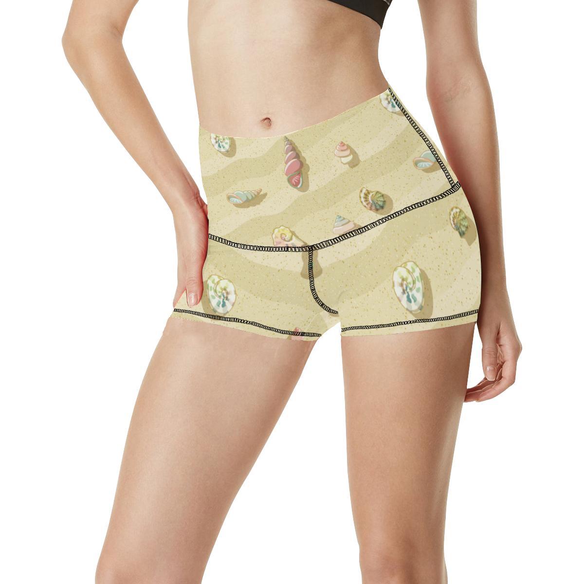Beach with Seashell Theme High Waisted Spandex Shorts-JTAMIGO.COM
